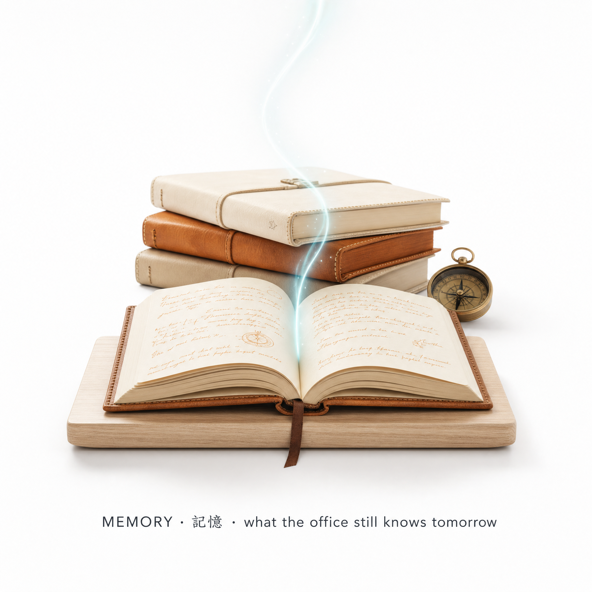 Memory — index cards at the top of a shelf, on a clean white background.